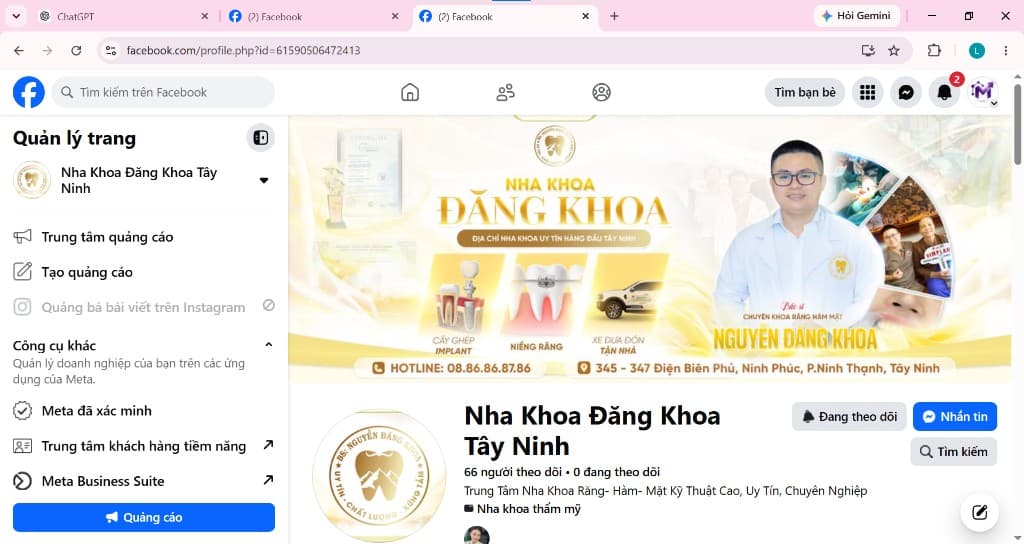 Fanpage Facebook Nha Khoa Đăng Khoa Tây Ninh