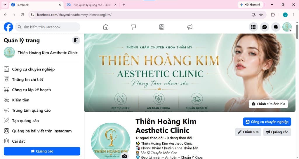 Fanpage Facebook chuyên khoa thẩm mỹ Thiên Hoàng Kim