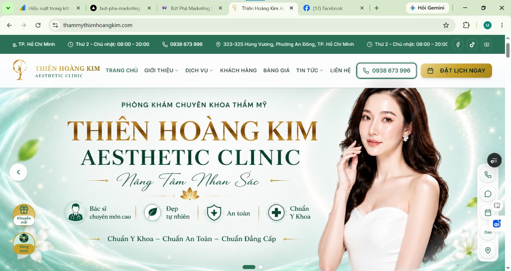 Website Thiên Hoàng Kim Aesthetic Clinic — banner Nâng Tầm Nhan Sắc