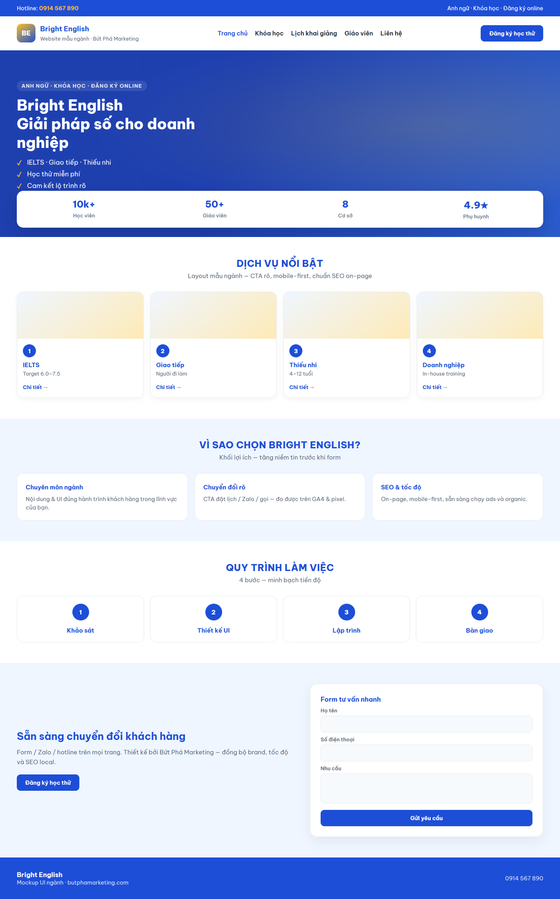 thiết kế website trung tâm anh ngữ — mẫu giao diện 1