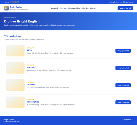 thiết kế website trung tâm anh ngữ — mẫu giao diện 2