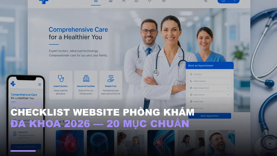 Checklist website phòng khám đa khoa 2026 — 20 mục chuẩn seo & đặt lịch