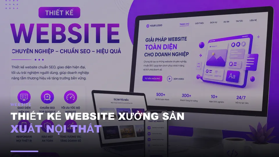 Mockup website Bứt Phá Interior — thiết kế vàng đen, dự án nổi bật và form liên hệ