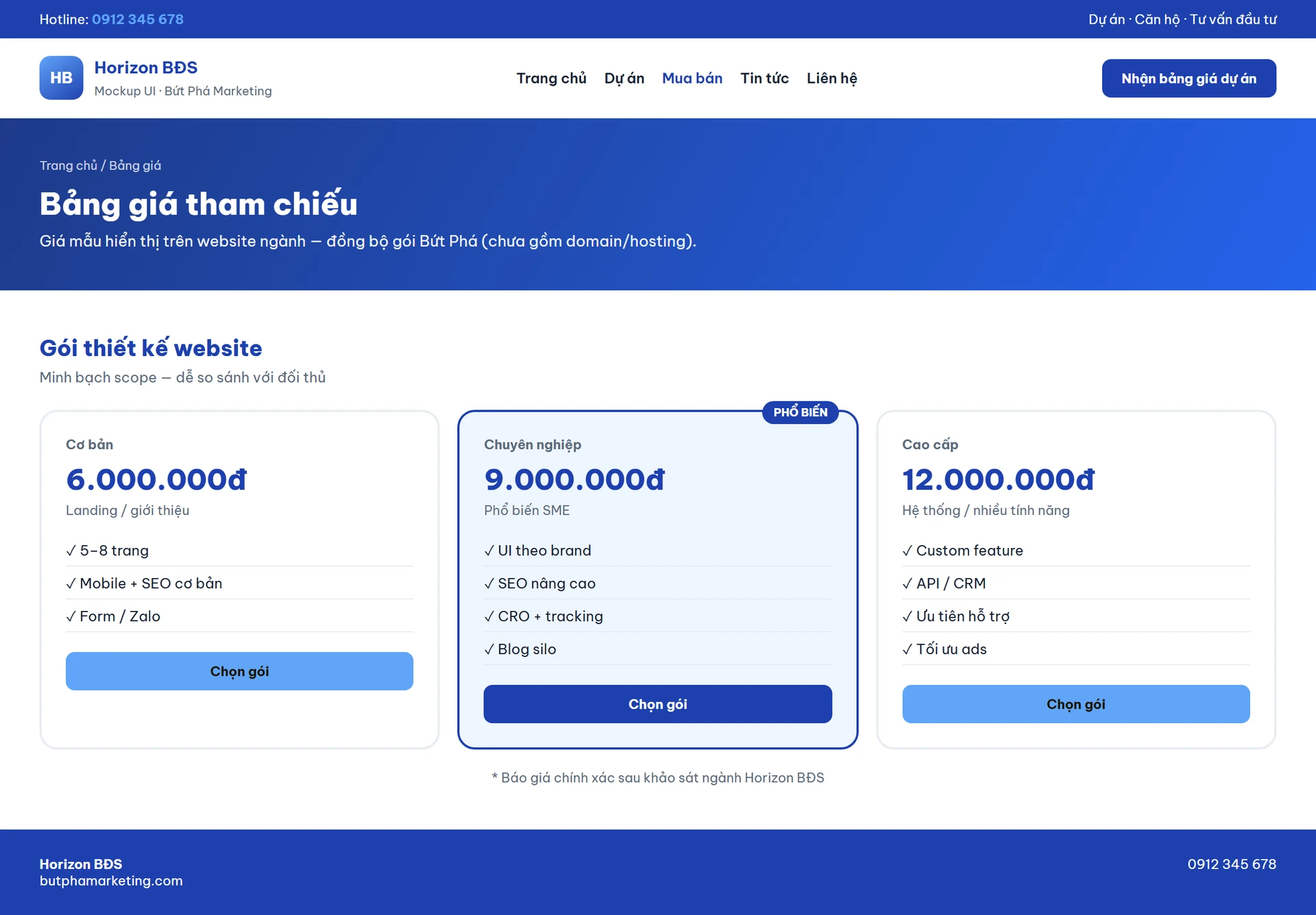 Giao diện website dự án bất động sản