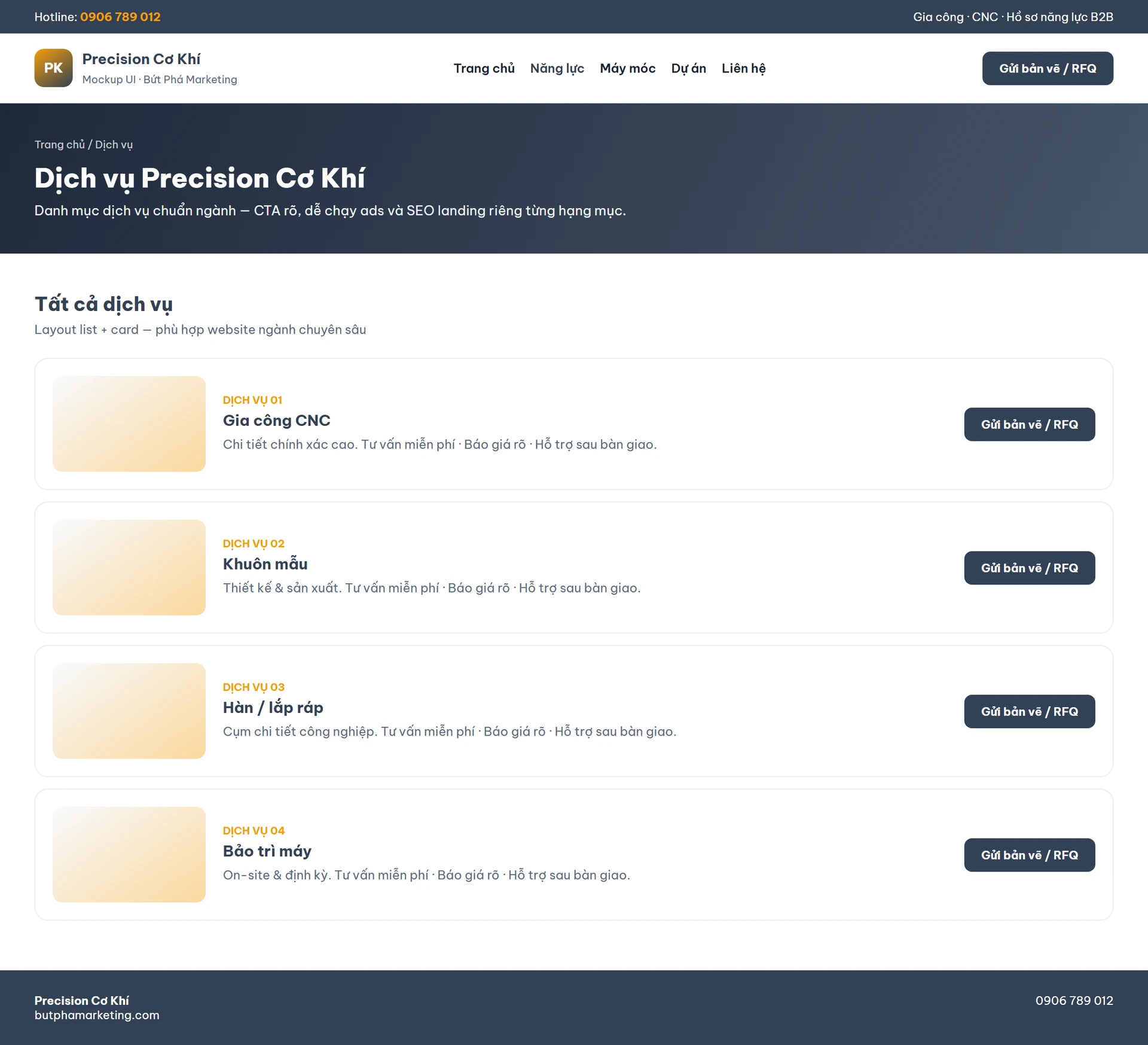 Thiết kế website gia công cơ khí