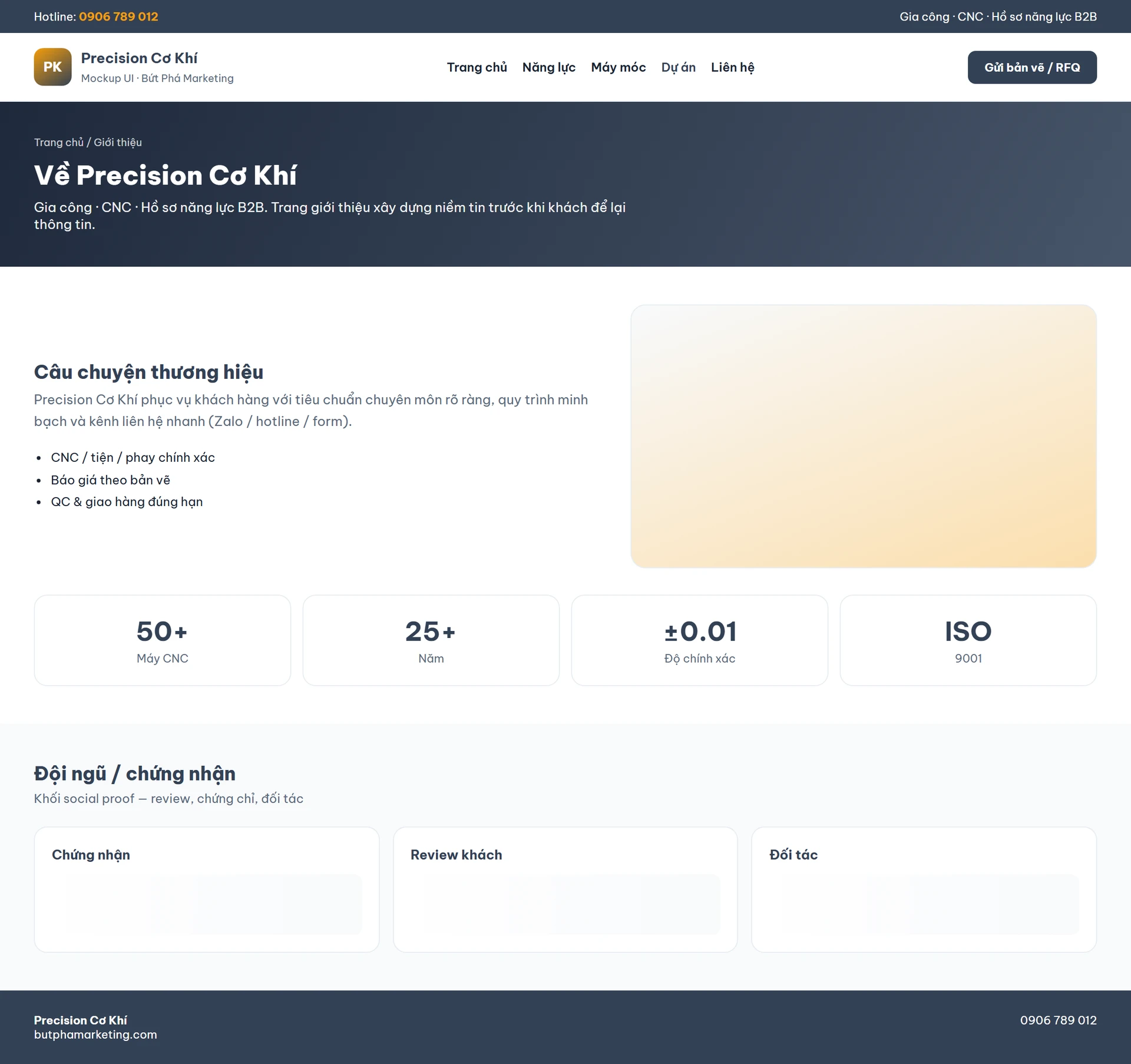 Giao diện website gia công CNC