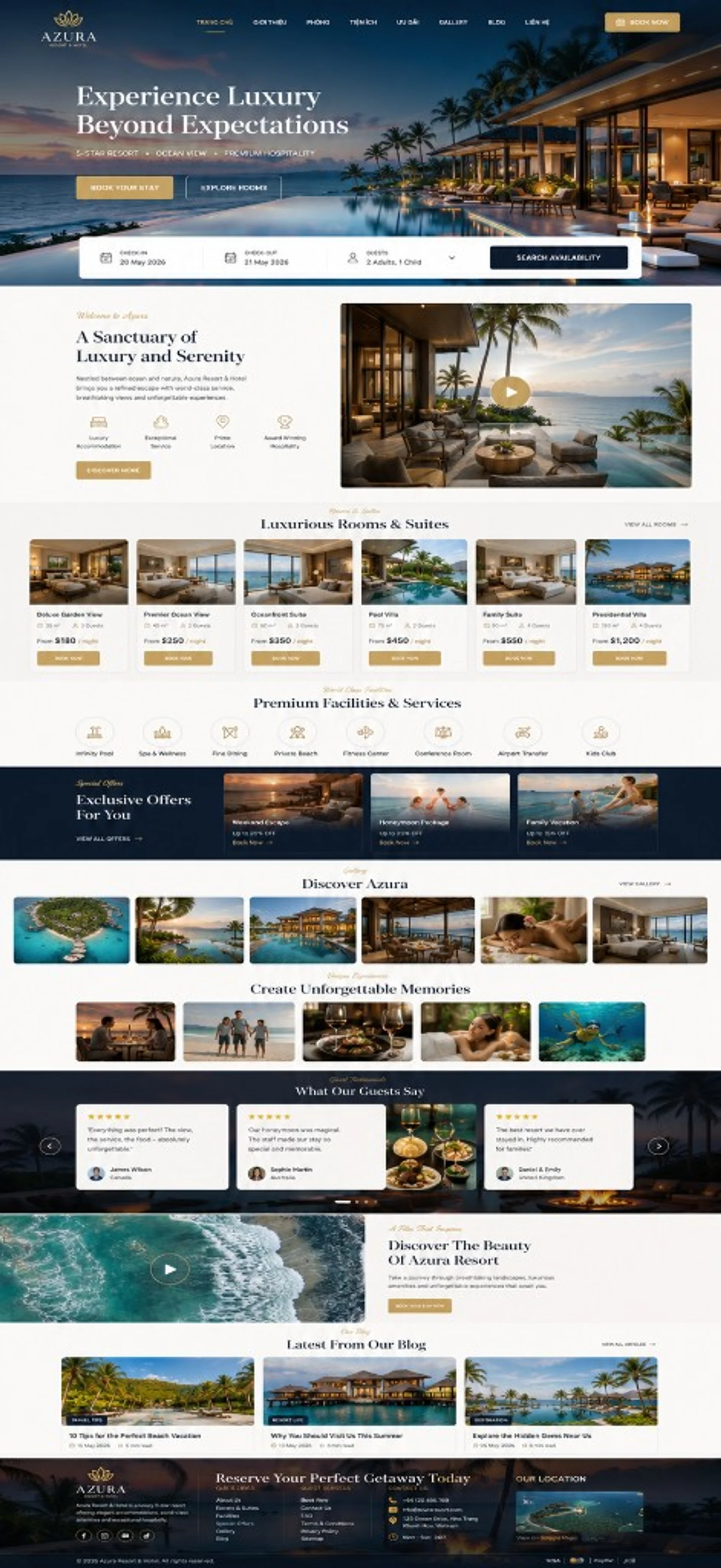 Thiết kế website khách sạn sang trọng