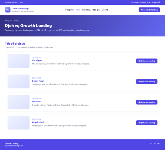 thiết kế landing page — mẫu giao diện 2