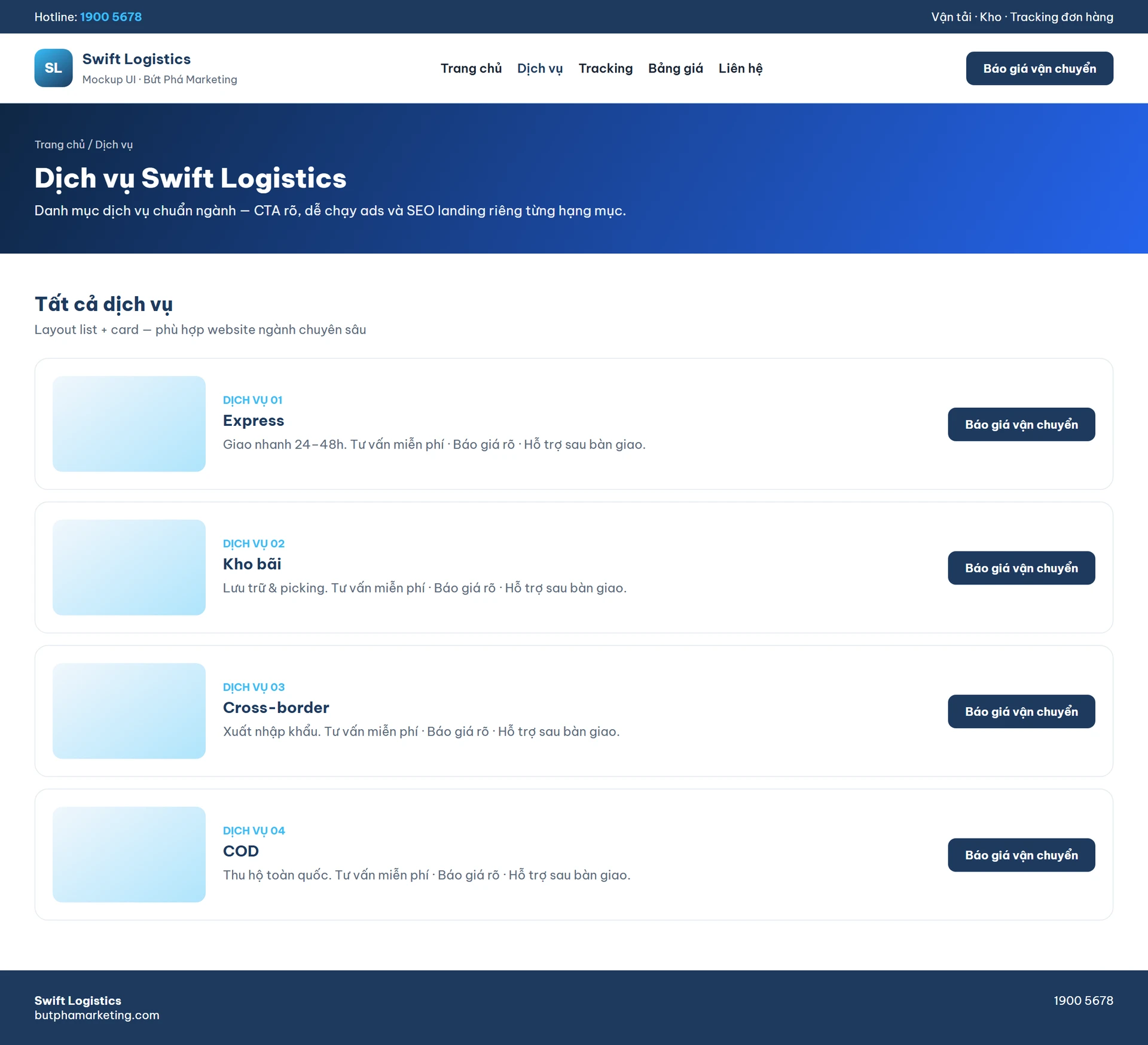 Form báo giá cước vận chuyển trên website logistics