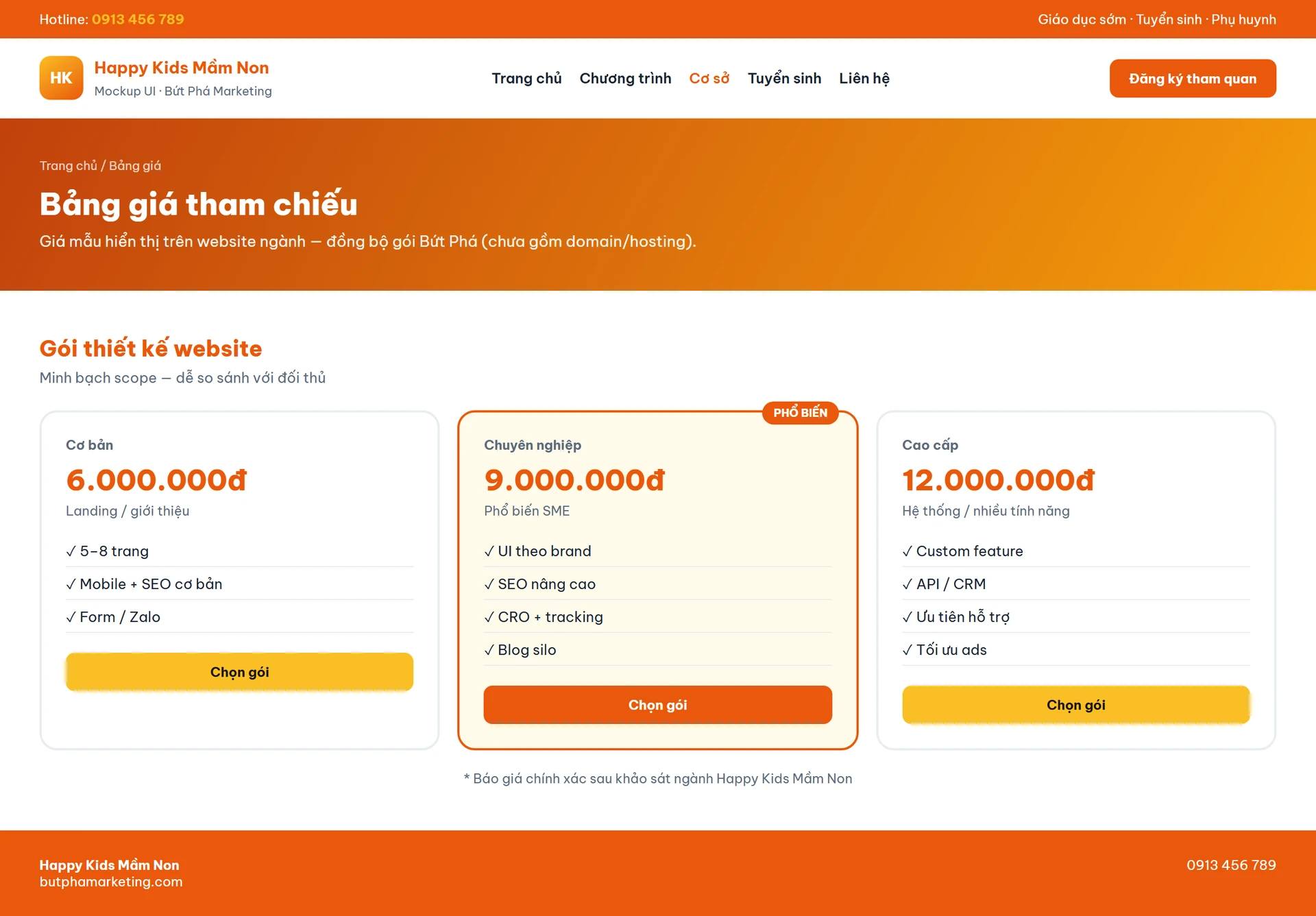 Giao diện website mầm non tuyển sinh