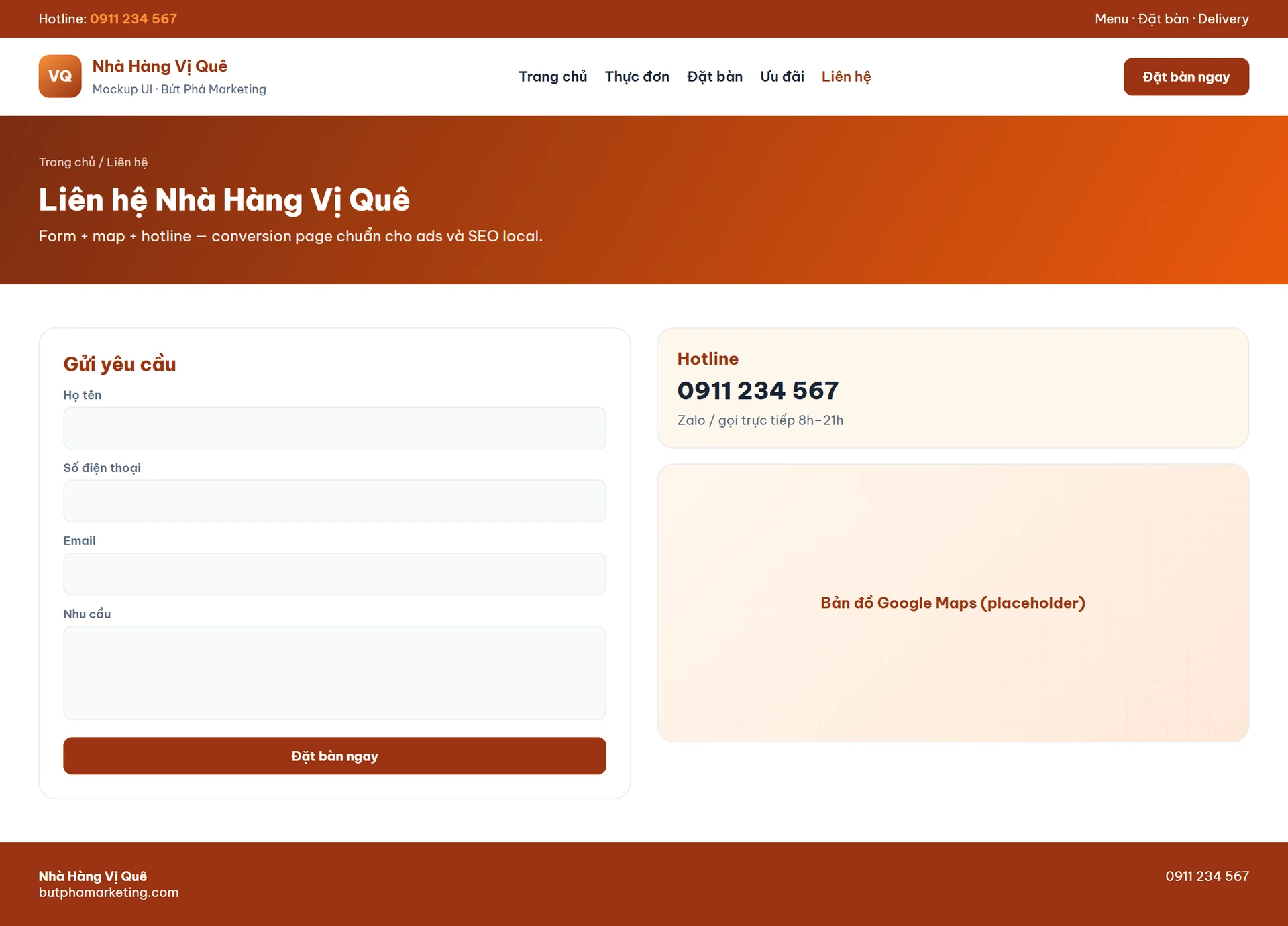 Giao diện website nhà hàng cao cấp