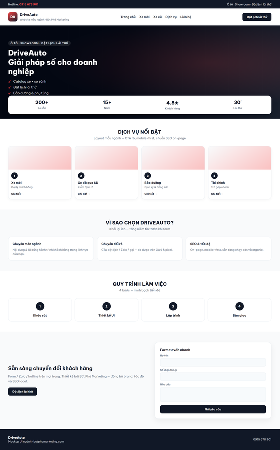 thiết kế website đại lý ô tô — mẫu giao diện 1