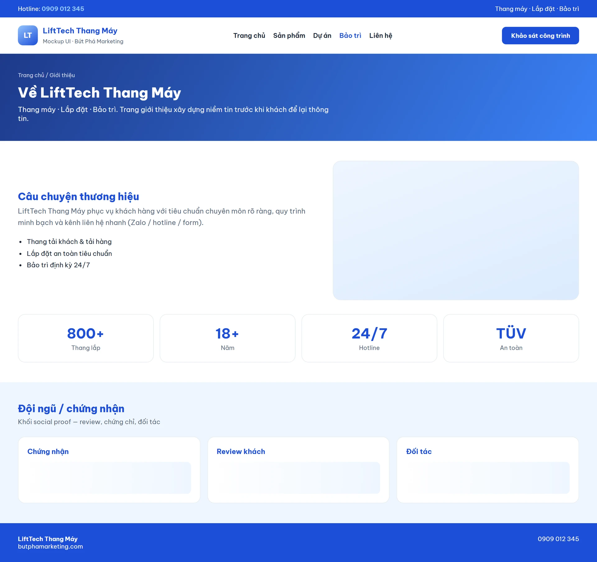 Giao diện website bảo trì thang máy
